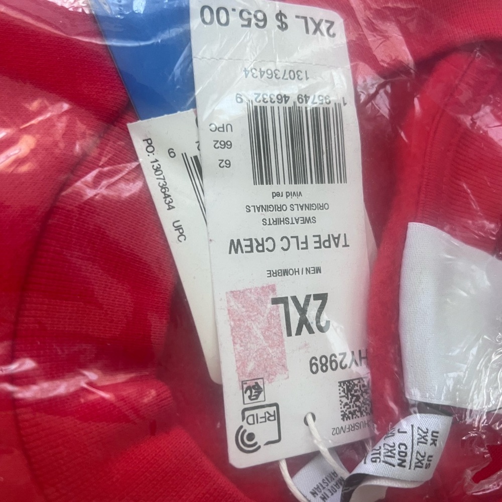 Adidas Originals Hoodie Mens Size 2XL Vivid Red Pullover Trefoil Logo Streetwear - Picture 2 of 3